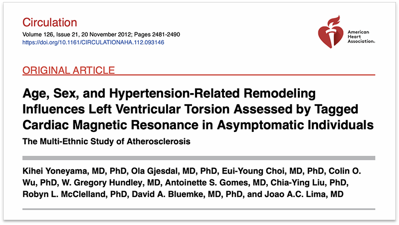 心臓はねじれている！！ 高血圧心臓、年齢、男女の心臓のちがいを報告した論文